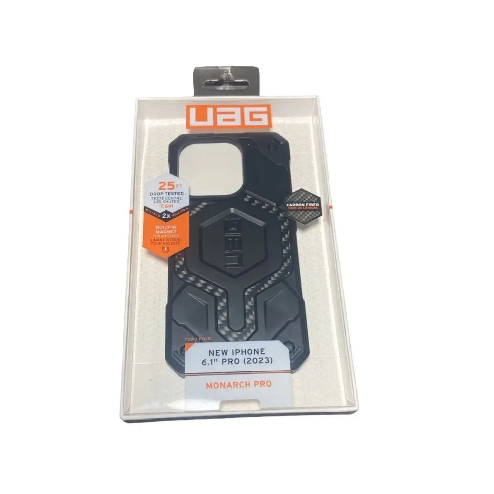 iPhone 15 Pro UAG Monarch Pro MagSafe Case Black Carbon Fiber Drop Guard